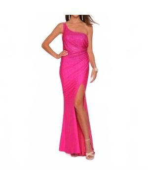 Dave & Johnny One-Shoulder Long Prom Dress - Pink