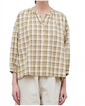 GRADE & GATHER Cotton Plaid Blous - Natural