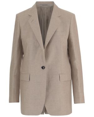 Tagliatore Linen And Cotton Blend Jacket With Lapel Collar - Natural