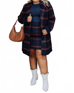 Skies Are Blue Plaid Long Coat - Blue