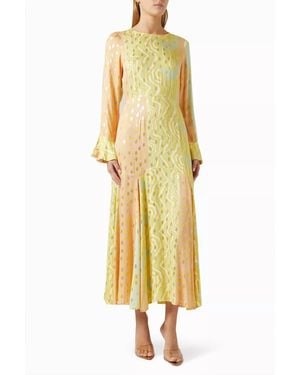 Never Fully Dressed Eliza Metallic Satin-Jacquard Maxi Dress - Yellow