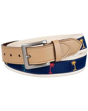 Club Room Palm Tree Ribbon Faux Leather Trim Printed Casual Belt - Blue