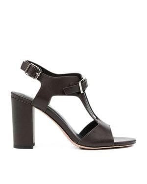 ADRIANNA FERETTI Adjustable Buckle T-Strap Leather Sandals - Black