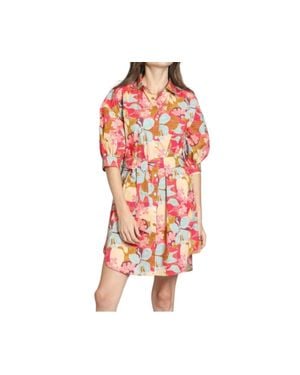 Apny Belted Dress With Puff Sleeves - Red