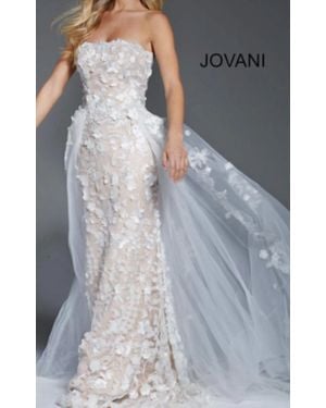 Jovani Strapless Tulle Embroidered Gown - Gray