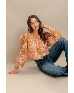 TRUEDAMES Paisley Breeze Woven Jacquard Top - Blue