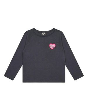Bonton Girl's Badge Organic Cotton T-Shirt - Blue