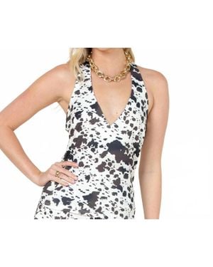 Nylon Apparel Cow Print Halter Top - Black
