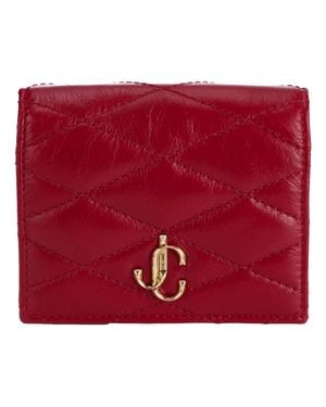Jimmy Choo Farone Leather Card Case Folding Wallet - Red