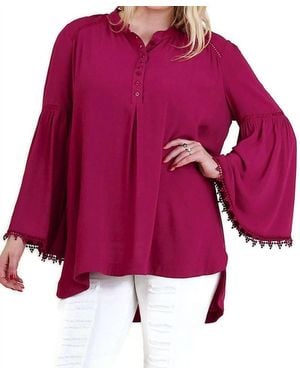 Umgee Popover Trumpet Sleeve Blouse - Red