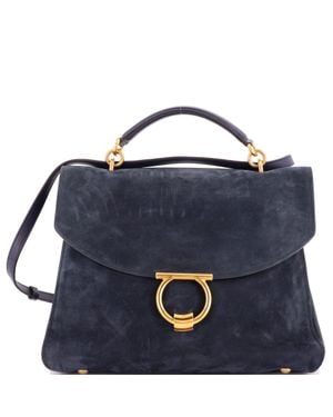 Ferragamo Margot Satchel Suede Large - Blue