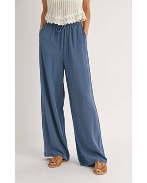 Sadie & Sage Linen-Blend Wide-Leg Pants - Blue