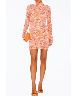 AFRM Mari Power Mesh Turtleneck Mini Dress - Orange