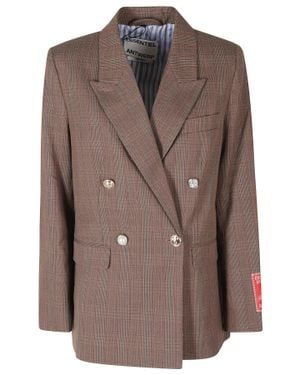 Essentiel Antwerp Combo2 Cigar Lounge Plaid Double-Breasted Blazer - Brown