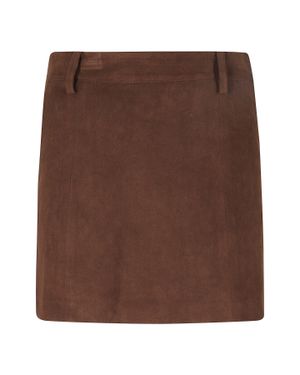 DUNST Deep Faux Suede Mini Skirt With Seam Detailing - Brown