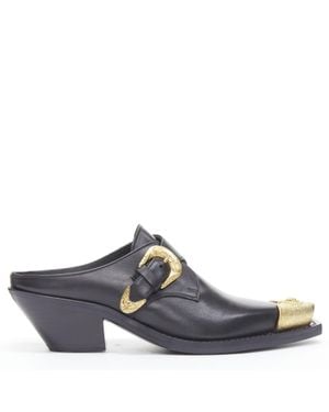 Versace 2019 Leather Medusa Toe Western Buckle Cuban Mule Eu37 - Blue