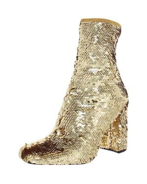 Steve Madden Lynden Sequined Square Toe Mid-Calf Boots - Natural