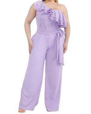 Karen T Design One Shoulder Ruffle Jumpsuit - Purple