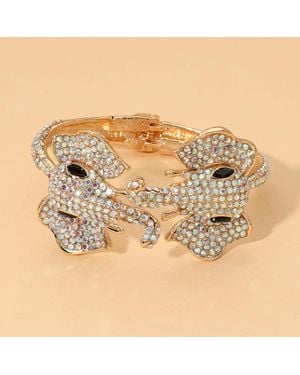 Fashnzfab Rhinestone Pave Double Elephant Hinged Bangle Bracelet - Metallic