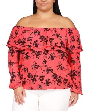 MICHAEL Michael Kors Plus Floral Print Polyester Pullover Top - Red
