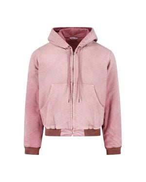 AURALEE Cropped Hooded Fleece Lined Jacket - Pink