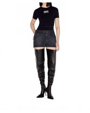 Jean Paul Gaultier Denim Mini Skirt With Leather Pocket - Blue