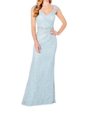 Cameron Blake Sleeveless Column Formal Gown - Blue