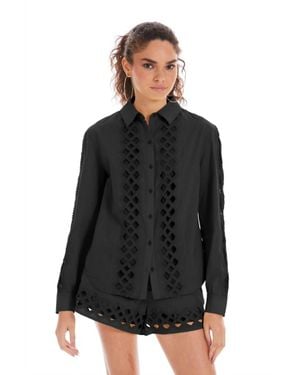 Allison Eyelet Nina Long Sleeve Shirt - Black