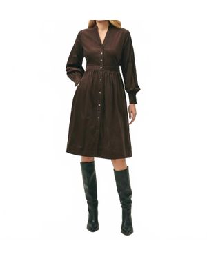 Brooks Brothers Corduroy A-Line Shirt Midi Dress - Black