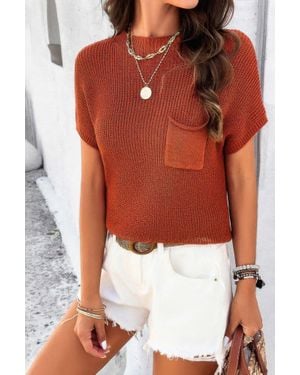 TRUEDAMES Solid Short Cap Sleeve Ribbed Knit Loose Top - Red