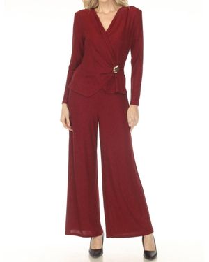 Joseph Ribkoff Shimmery Faux Wrap Wide Leg Jumpsuit - Red
