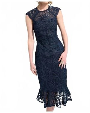 Joseph Ribkoff Guipure Soutache Trumpet Dress With Ruffle Hem - Blue