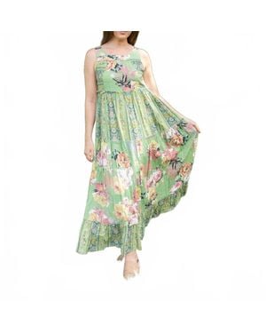 Davi & Dani Boho Blossom Mixed Stripe Midi Dress - Green