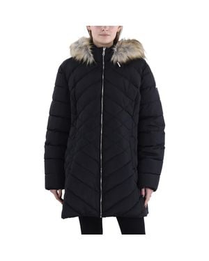 Laundry by Shelli Segal Faux Fur Trim Hooded Puffer Jacket - Black