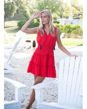 Sail To Sable Sleeveless Smocked Waist Dress With Tassels - White