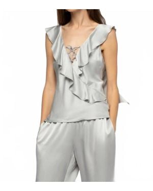 Max & Moi Tantoinette Silk Top With Ruffles - Gray