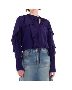 Victoria Beckham Tie Detail Ruffle Blouse - Blue