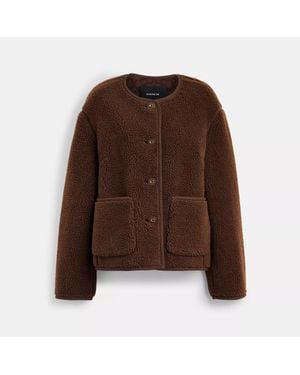 COACH Short Sherpa Cardi Jacket - Brown