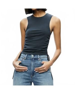 Alice + Olivia Chrissy Crewneck Ruched Crop Top - Blue