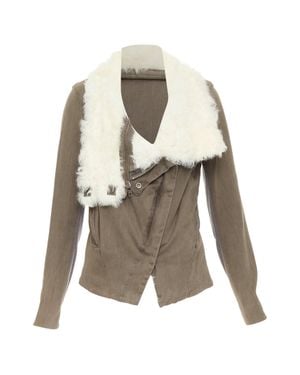 Helmut Lang Cream Lambskin Fur Collar Cotton Blend Flare Jacket M - Natural