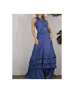 Mulla Halter Neck Ruffle Dress - Blue