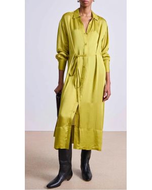 Apiece Apart Beni Cinched Tie Shirt Dress - Yellow
