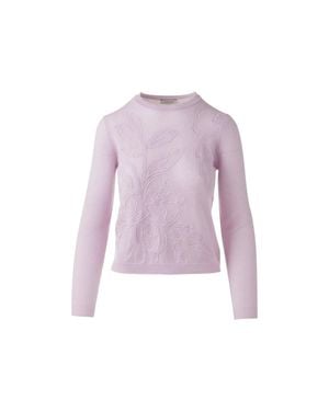 Kinross Cashmere Floral Embroidered Crew Sweater - Pink