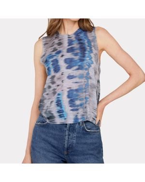 Autumn Cashmere Blurred Animal Print Distressed Muscle Tee - Blue