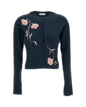 Erdem Floral-Embroidered Fitted Cardigan - Blue