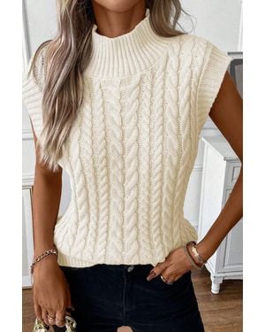 TRUEDAMES Oatmeal Cable Knit High Neck Sweater Vest - White