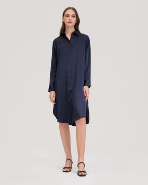 LILYSILK Classic Freesia Silk Shirt Dress For - Blue