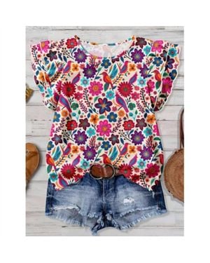 Rosa Clothing Western Vintage Floral Ruffle Sleeve Top - Red