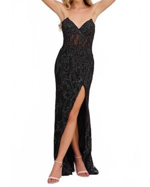 Primavera Strapless Long Beaded Prom Dress - Black
