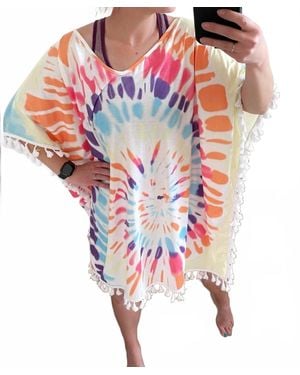 Shirley Stone Tie Dye Fringe Caftan Top - Multicolor